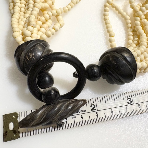 Vintage Gerda Lynggaard Bone Bead Multi-strand Ivory Dark Brown Black Necklace - Picture 10 of 16